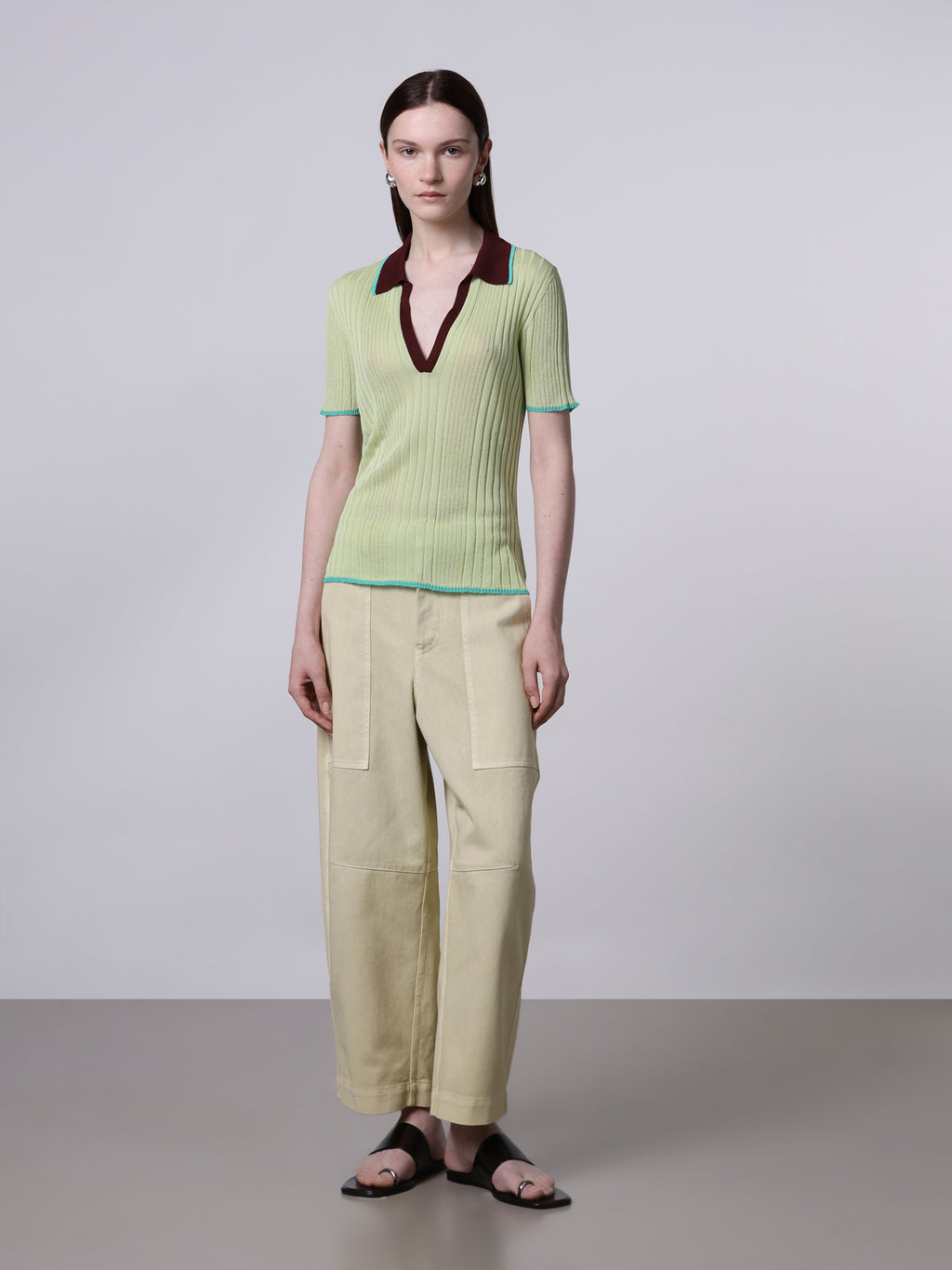 Contrast-stitch ribbed polo