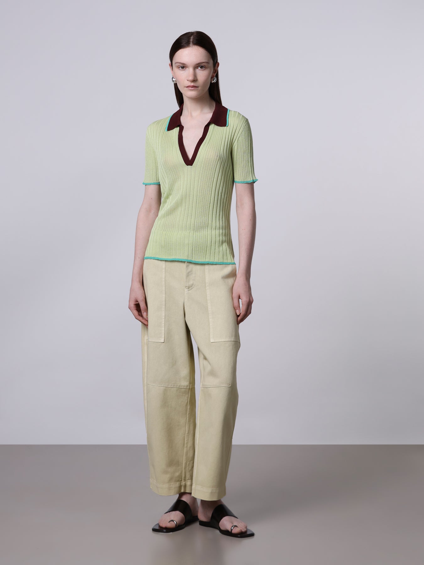 Contrast-stitch ribbed polo