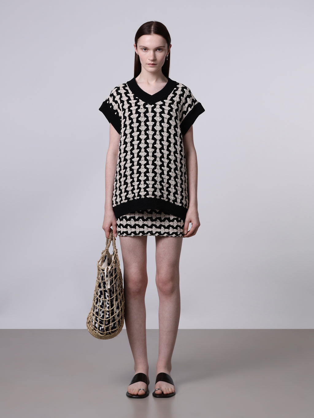 Bicolor jacquard mini-skirt