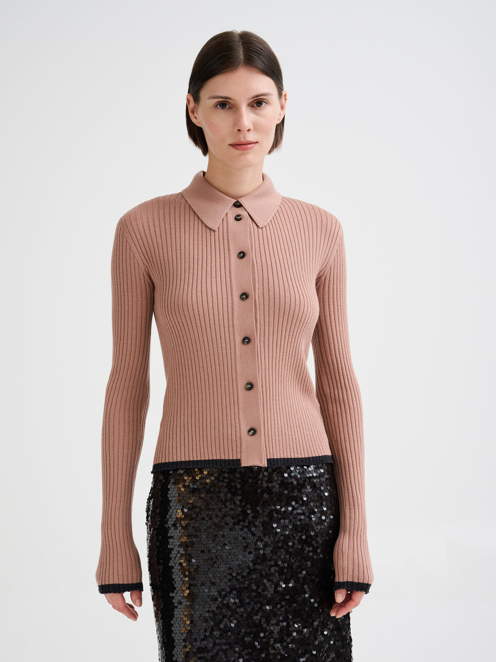 Merino wool ribbed knit shirt