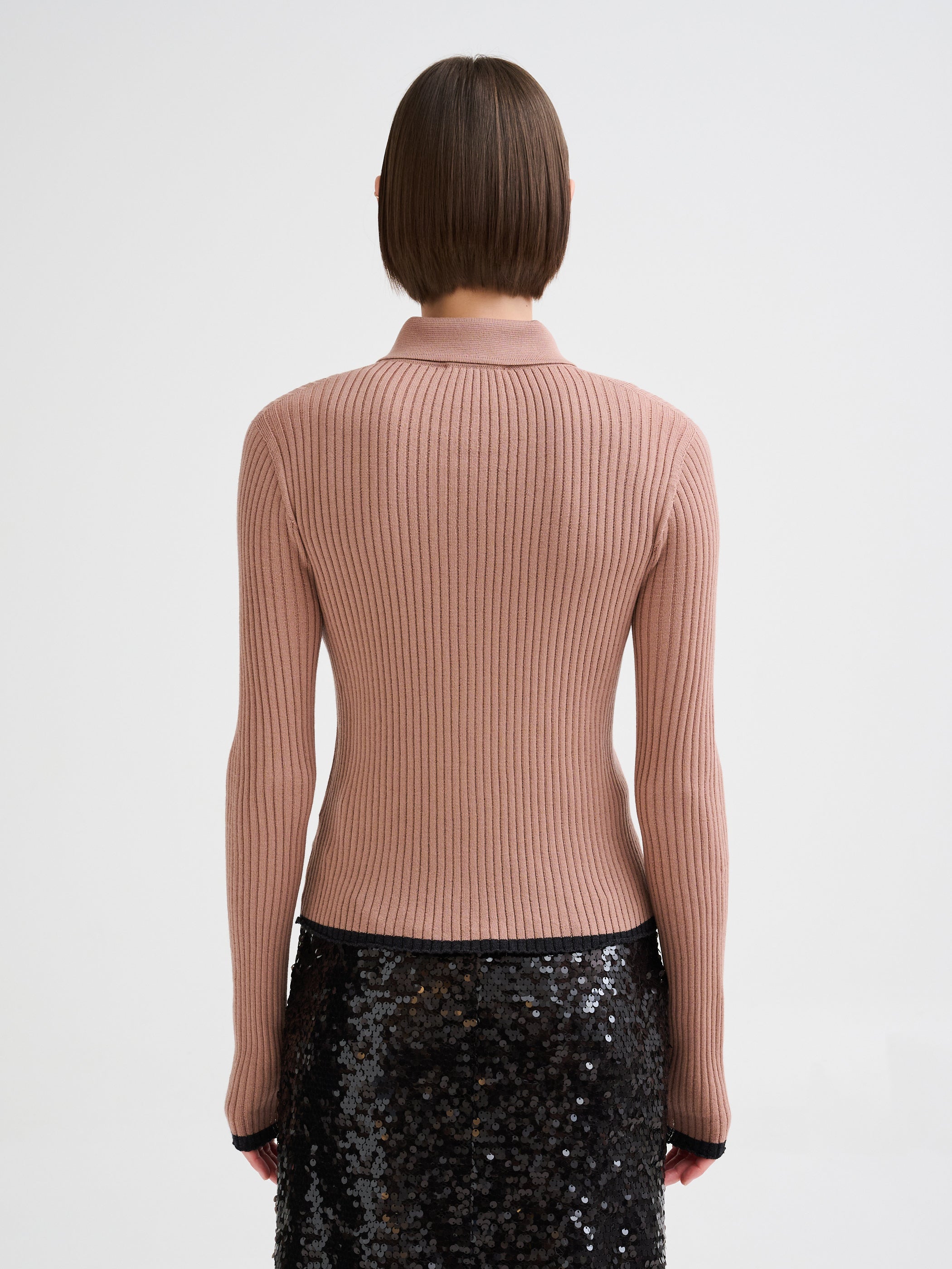 Merino wool ribbed knit shirt