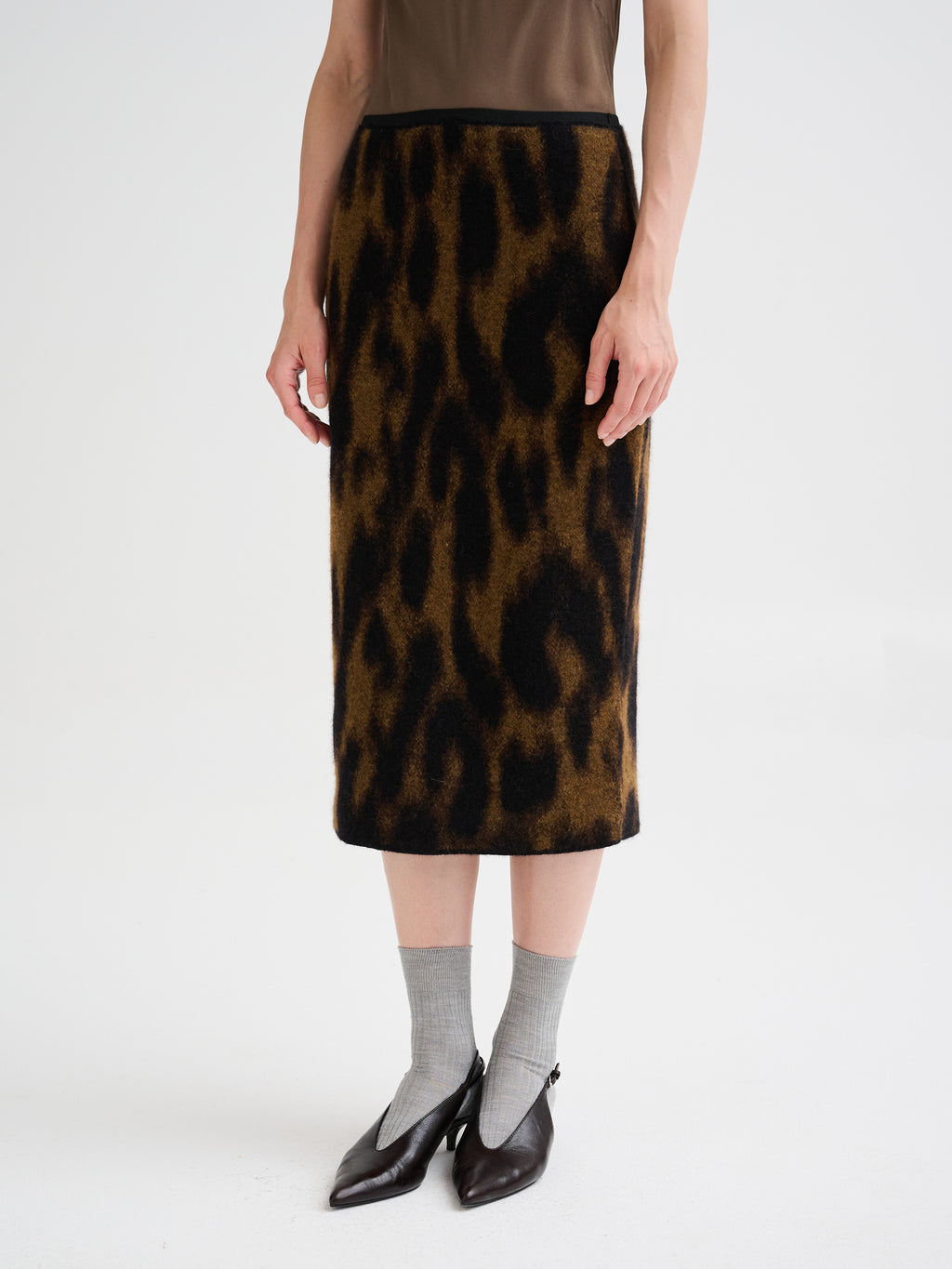 Animal jacquard knit midi skirt