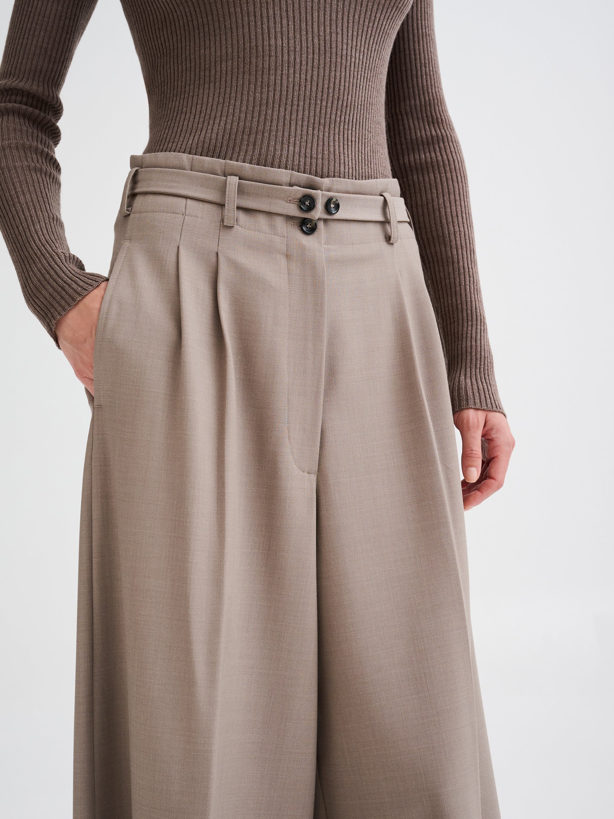 Wide-leg pleated trousers