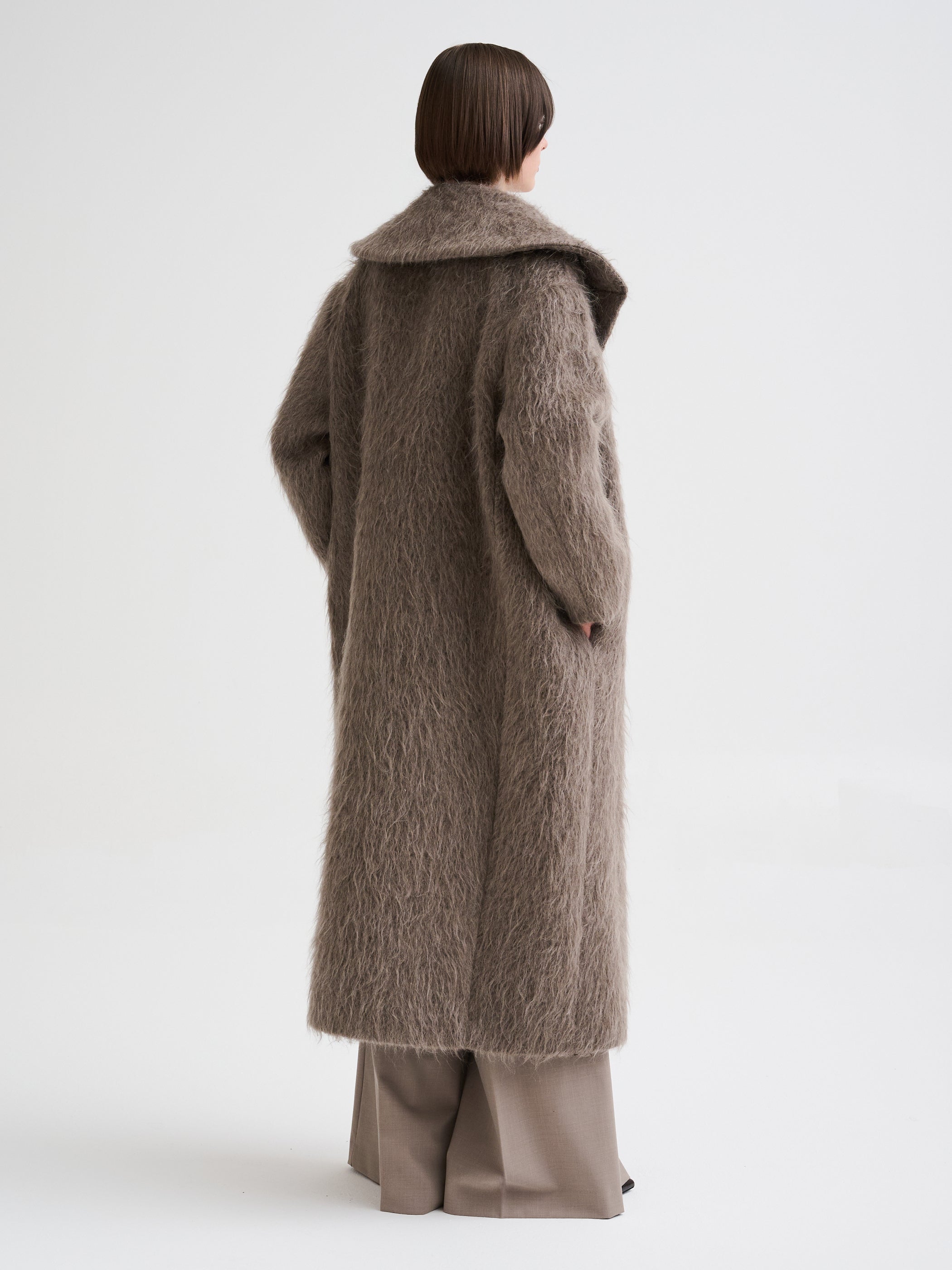 Long wool, alpaca and mohair coat