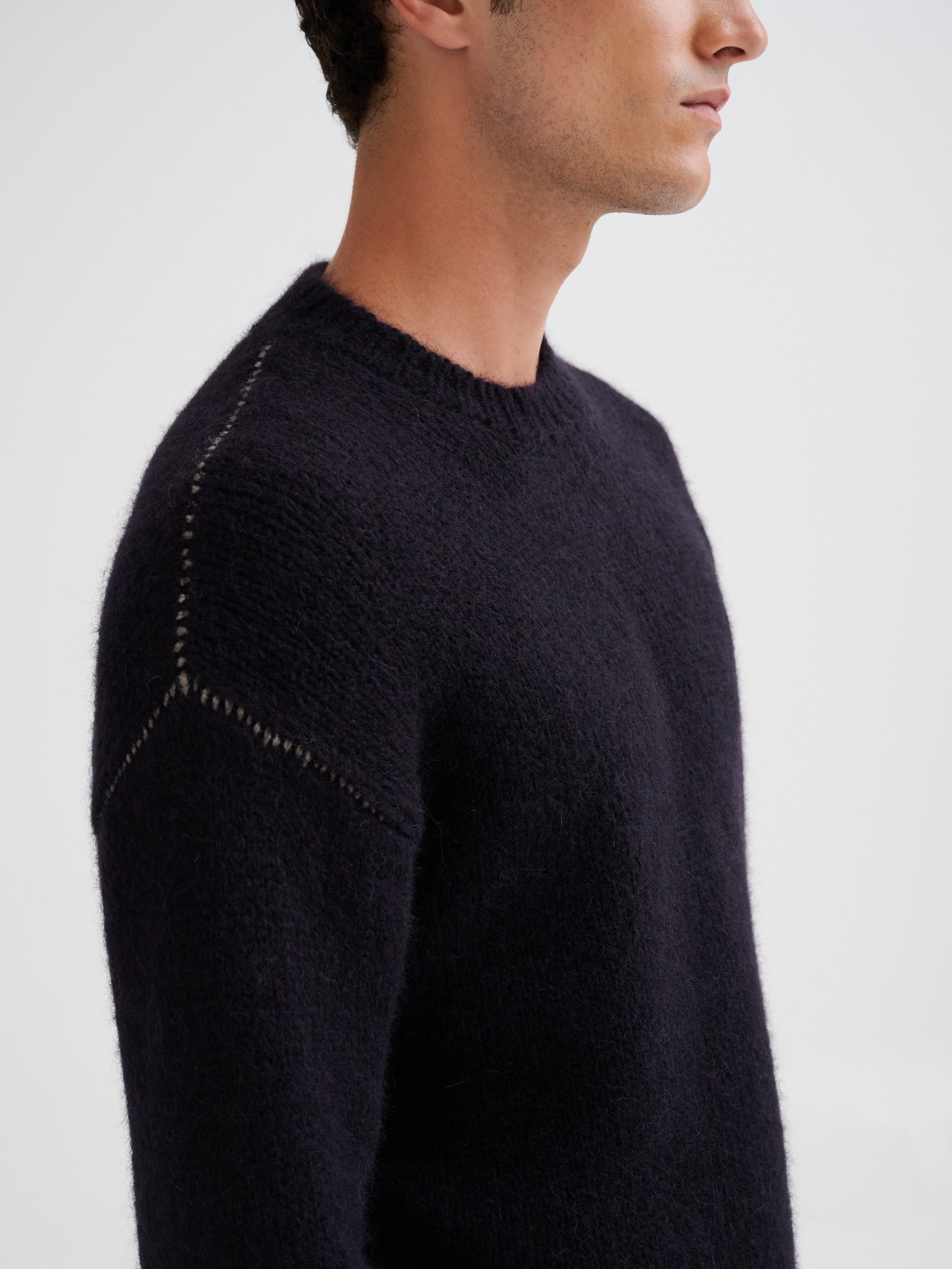 Alpaca sweater with contrasting seams