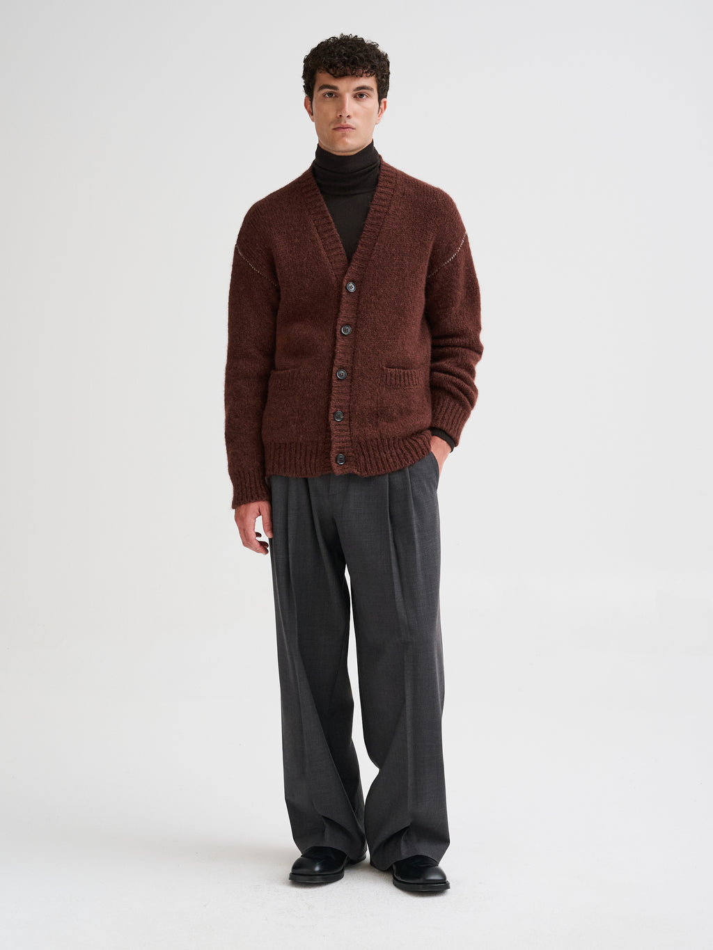 Alpaca cardigan with contrasting seams