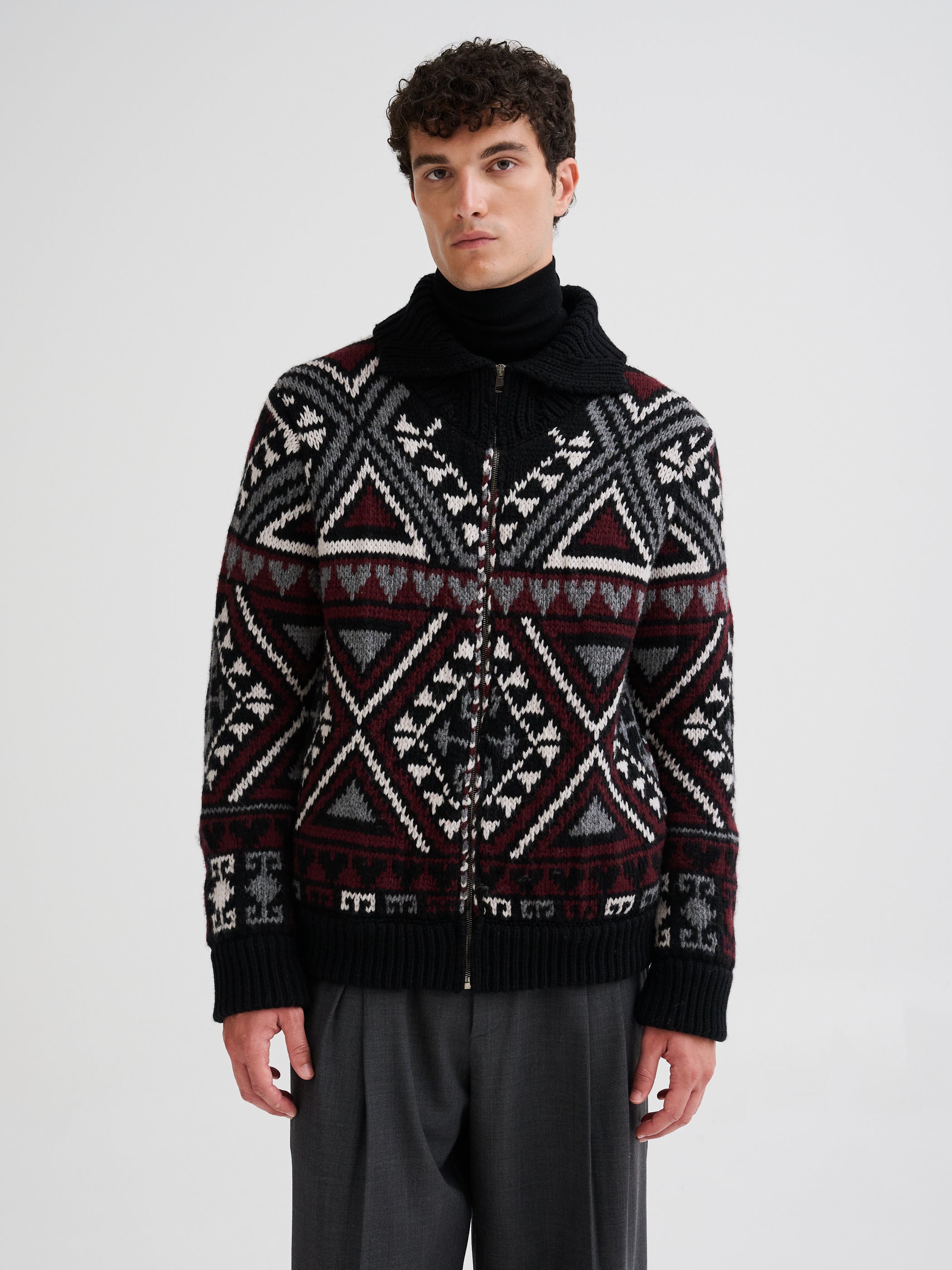 Geometric jacquard wool and cashmere jacket