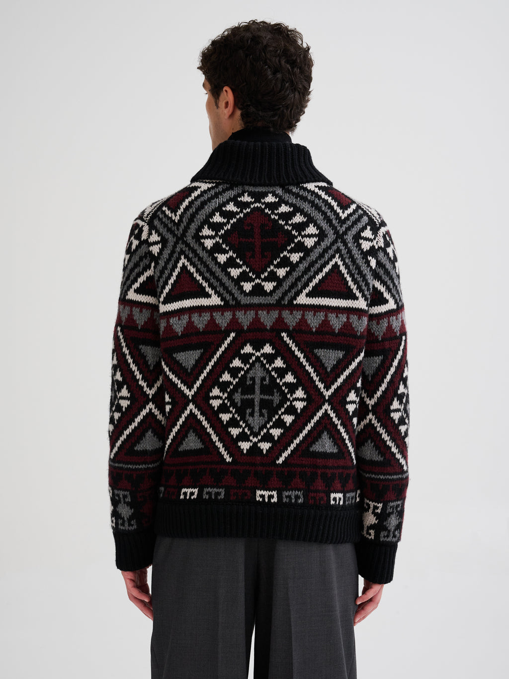Geometric jacquard wool and cashmere jacket