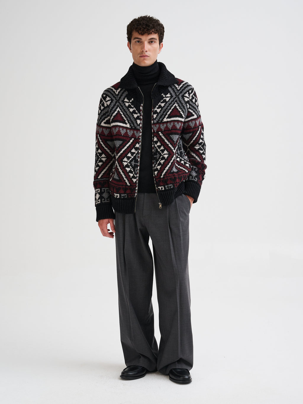 Geometric jacquard wool and cashmere jacket