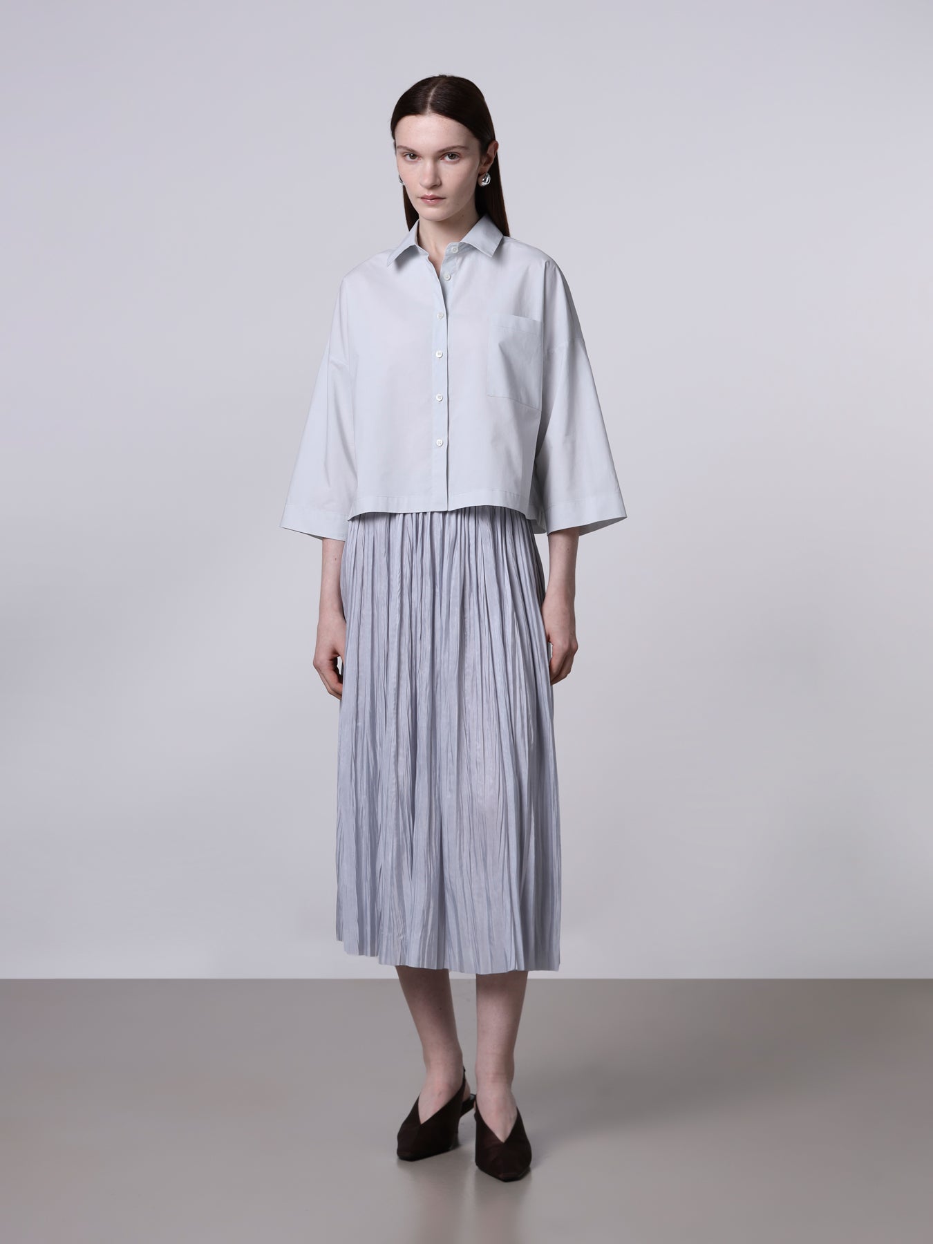 Plissé midi skirt