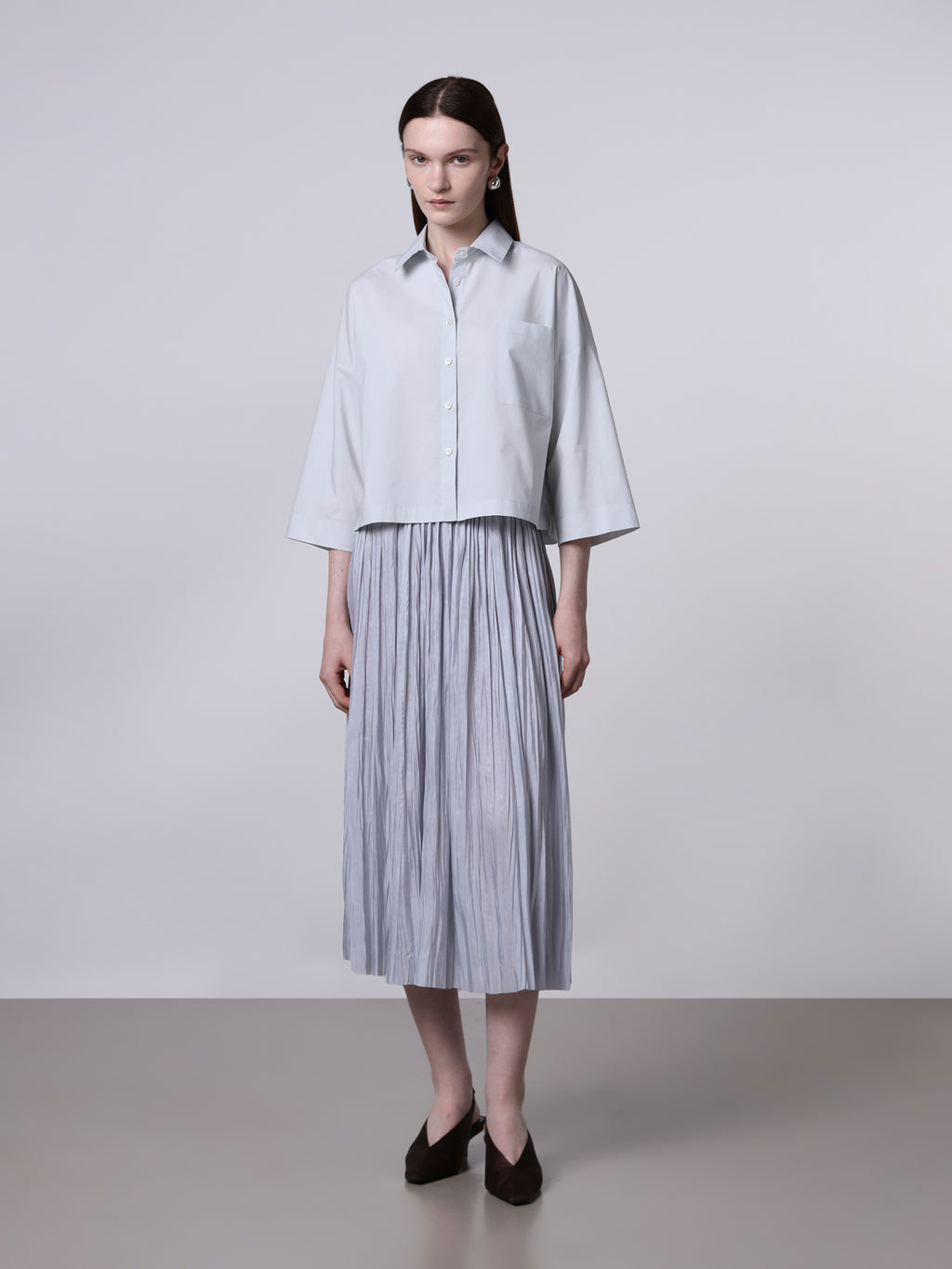 Plissé midi skirt