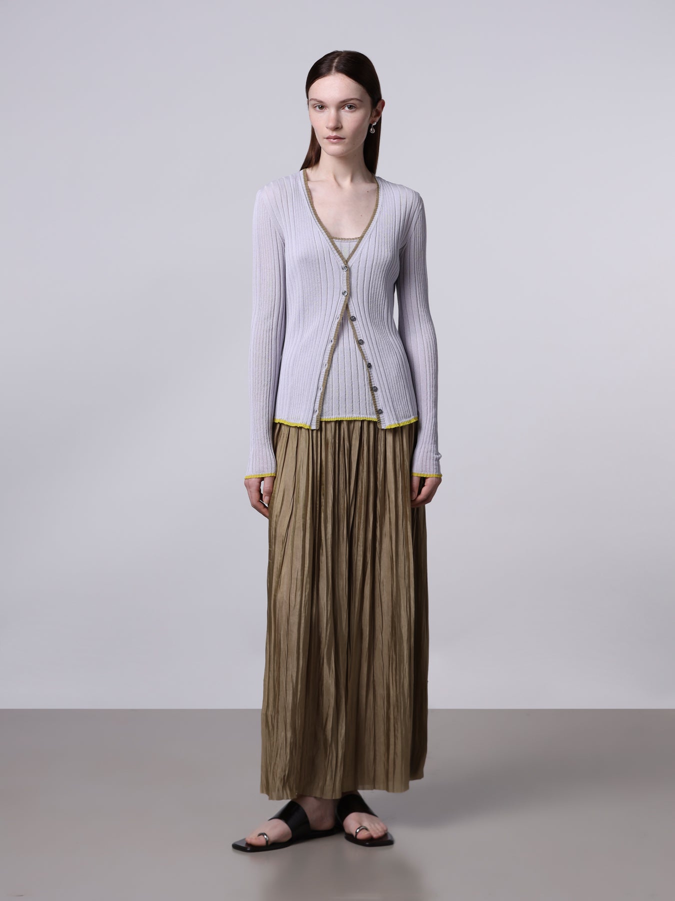 Contrast-stitch ribbed cardigan