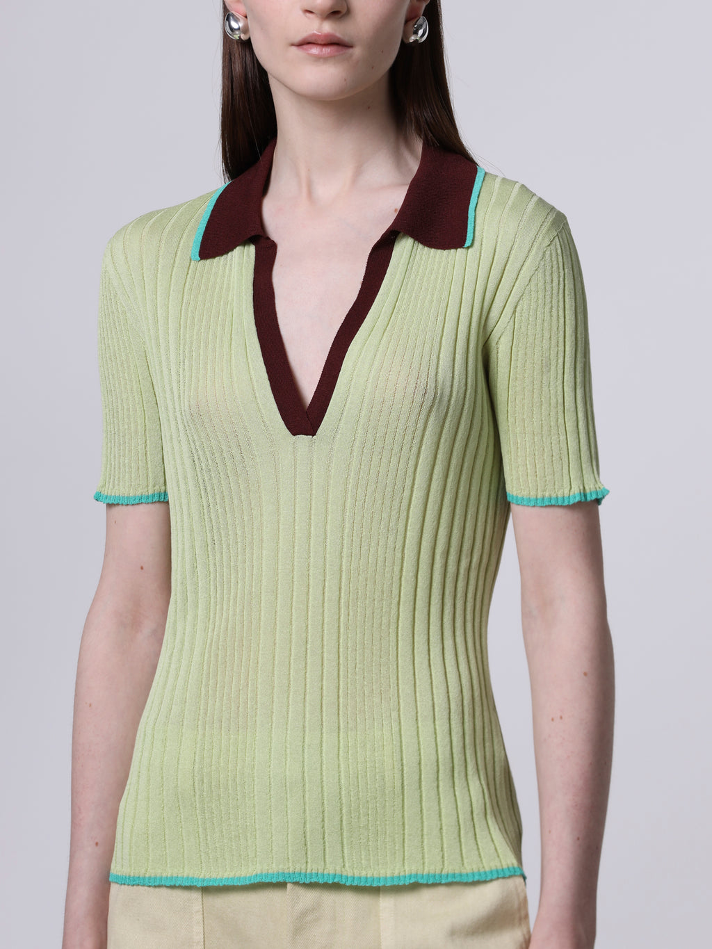 Contrast-stitch ribbed polo