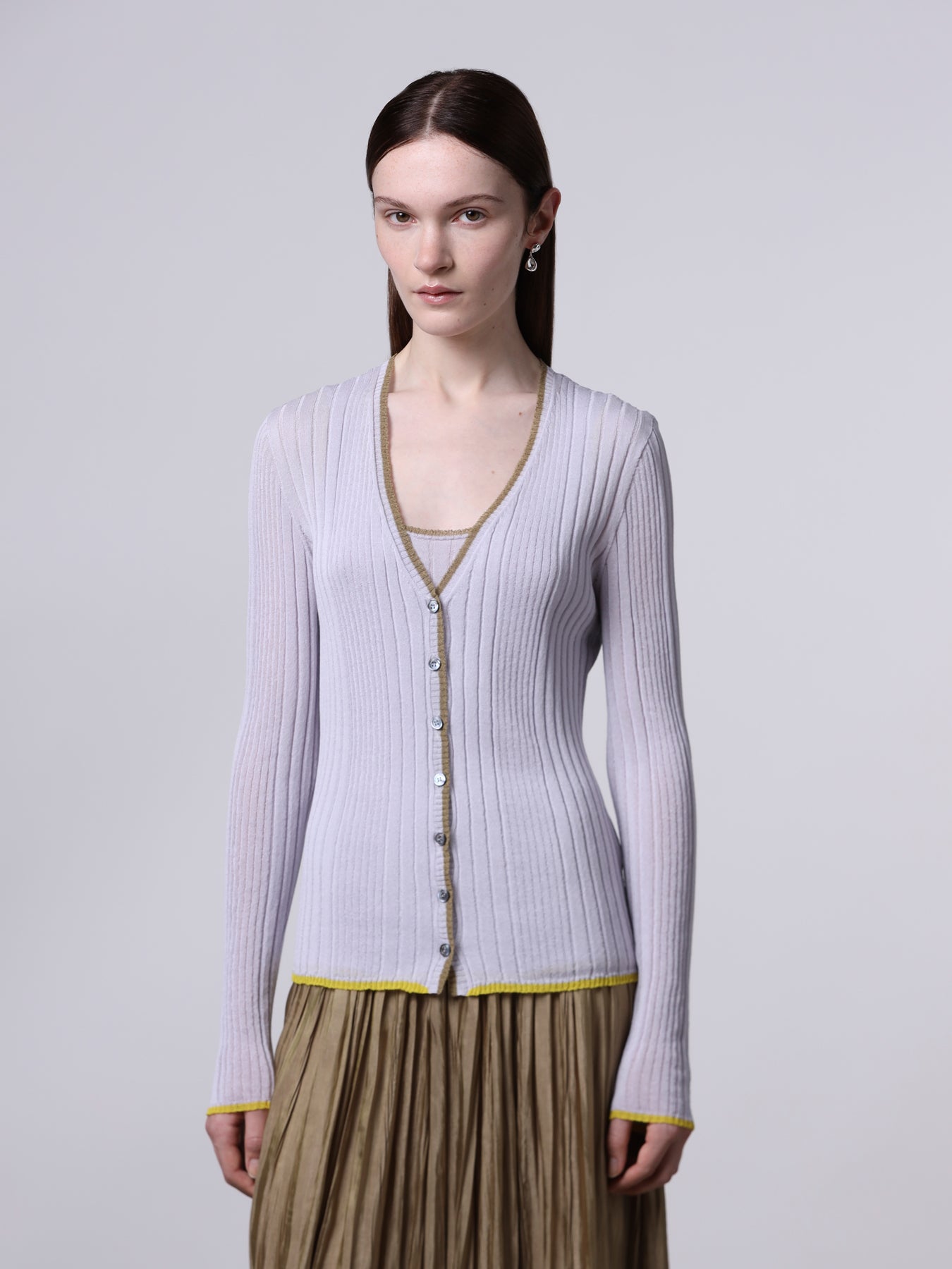 Contrast-stitch ribbed cardigan