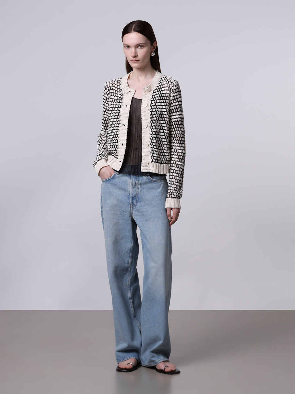 Seed stitch knit cardigan
